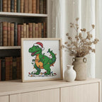 Christmas Cross Stitch Pattern PDF: Funny T-Rex Tangled in Lights, Christmas Tree Rex