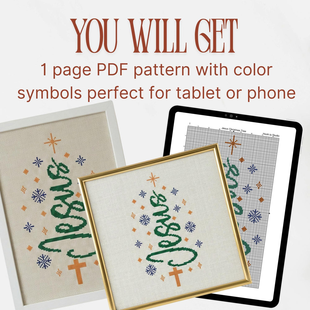 Nativity Cross Stitch Pattern PDF, Small Christmas Tree Jesus with Cross