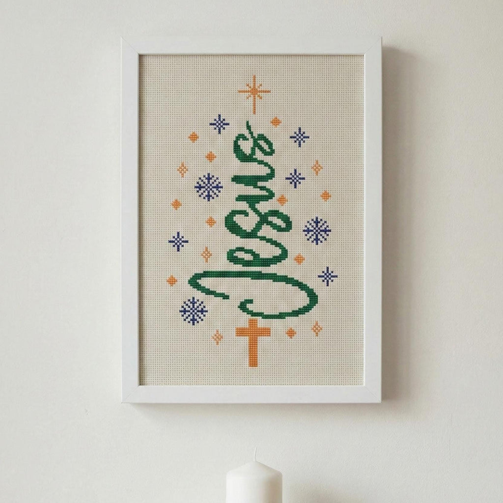 Nativity Cross Stitch Pattern PDF, Small Christmas Tree Jesus with Cross