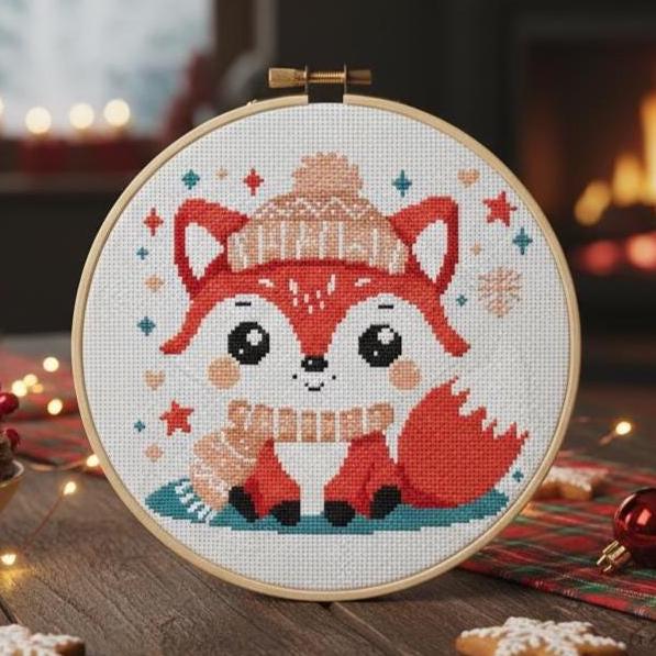 Christmas fox small cross stitch pattern PDF