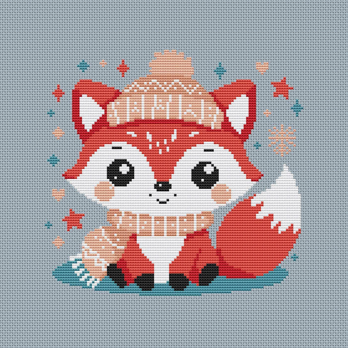 Christmas fox small cross stitch pattern PDF