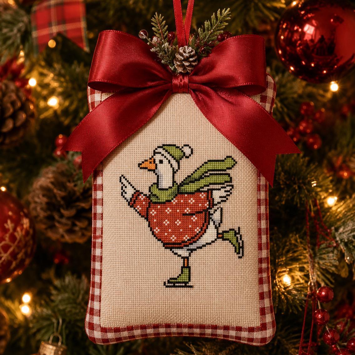 Christmas Goose Cross Stitch Pattern PDF, Whimsy Skating Bird Holiday Chart