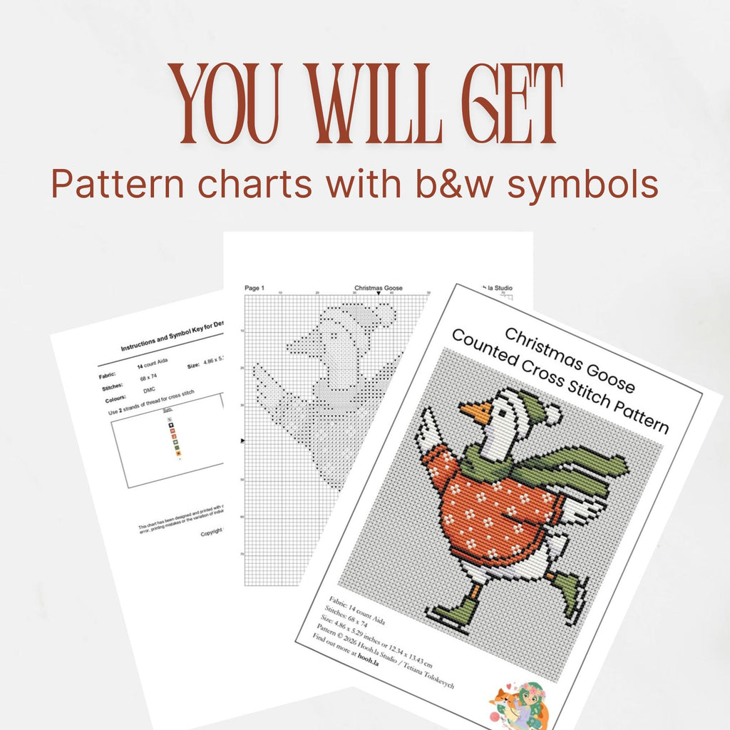 Christmas Goose Cross Stitch Pattern PDF, Whimsy Skating Bird Holiday Chart