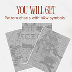 Preview of the black-and-white symbol charts included in the Snowman Christmas Stocking PDF pattern