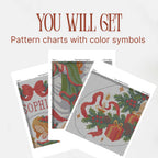 Angel Christmas stocking PDF preview showing color symbol charts