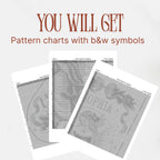 Angel Christmas stocking PDF preview showing black-and-white symbol charts