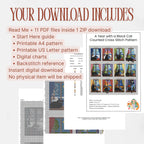 Download contents for A Year with a Black Cat, including a Start Here guide, printable charts, digital charts and separate backstitch references.