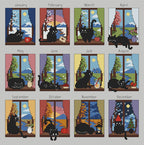 A Year with a Black Cat Cross Stitch Pattern PDF, 12-Month Window Sampler