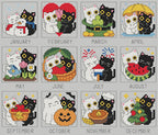 Cat Cross Stitch Pattern PDF, 12-Month Seasonal Sampler, A Year of Purrs, Stitch Along