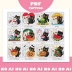 Cat Cross Stitch Pattern PDF, 12-Month Seasonal Sampler, A Year of Purrs, Stitch Along