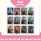 A Year with a Black Cat Cross Stitch Pattern PDF, 12-Month Window Sampler